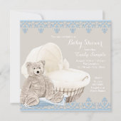 Beige en Blue Teddy Bear Baby shower Kaart (Voorkant)