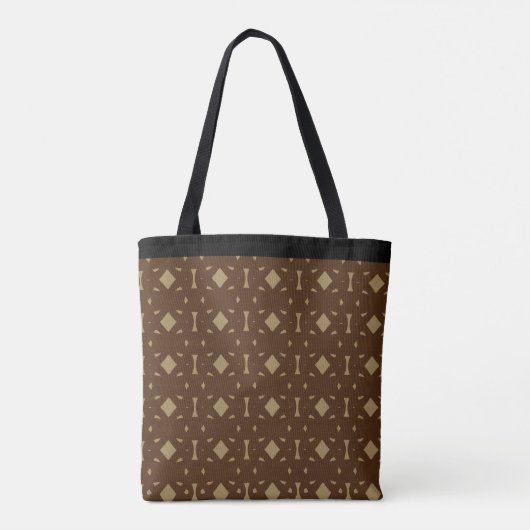 Beige en Brown Diamond Pattern Tote Bag (Achterkant)