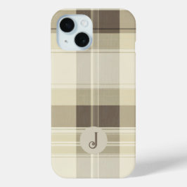Beige en Brown Plaid Telefoonhoes iPhone 15 Case