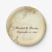  beige en bruin blad bruiloft papieren bordje (Voorkant)