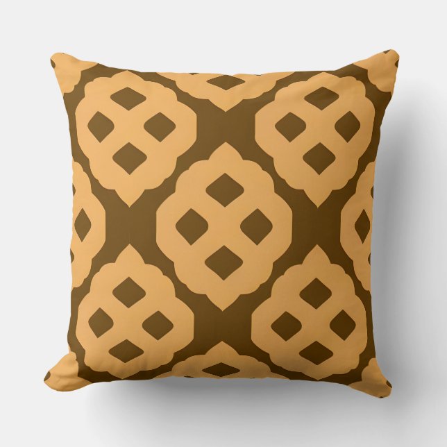 Beige en bruin geometrisch patroon kussen (Voorkant)