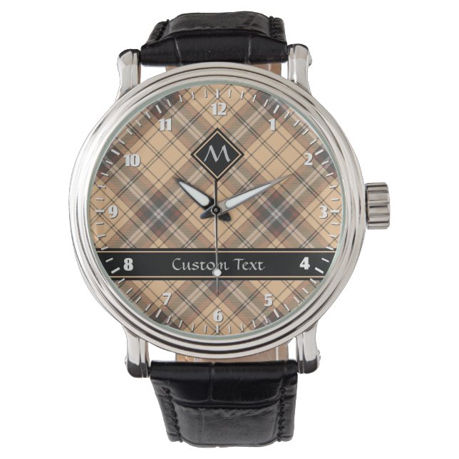 Beige en bruin tartan horloge (Voorkant)