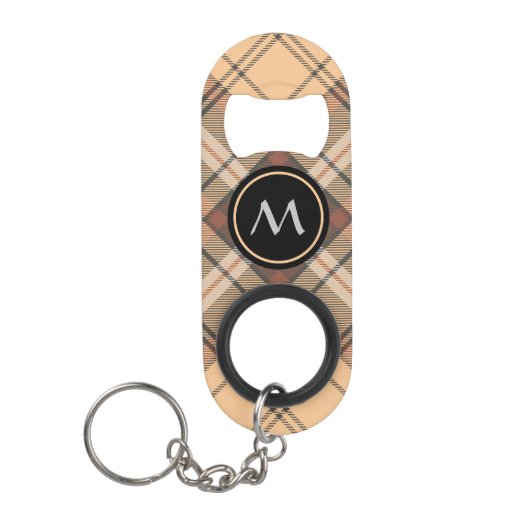 Beige en bruin tartan mini flessenopener (Voorkant)