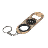 Beige en bruin tartan mini flessenopener (Voorkant Gekanteld)
