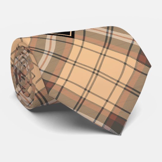 Beige en bruin tartan stropdas (Opgerold)