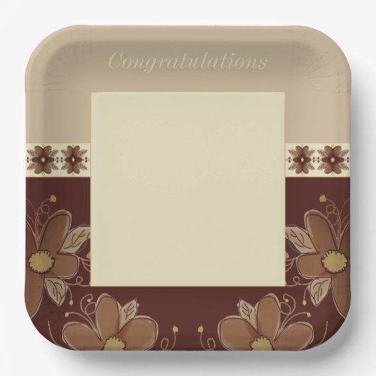 Beige en bruin vierkant papieren bordje (Voorkant)