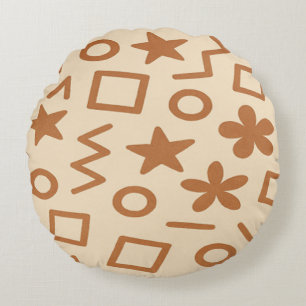Beige en bruine abstracte ontwerp ronde kussen