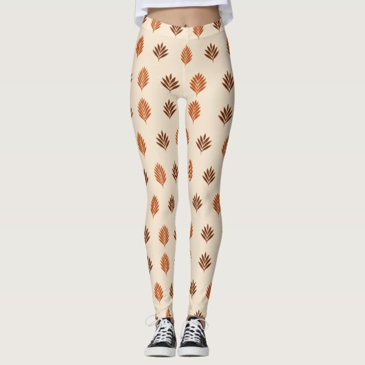 Beige en bruine bladeren leggings (Voorkant)