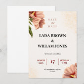 Beige en bruine bloemige esthetische bruiloft kaart (Voorkant / Achterkant)