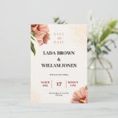Beige en bruine bloemige esthetische bruiloft kaart (Staand voorkant)