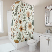 Beige en bruine Boho bloemen Douchegordijn (In situ)