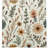 Beige en bruine Boho bloemen Douchegordijn (Voorkant)