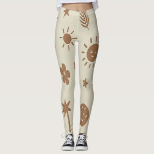 Beige en bruine Boho-legging Leggings