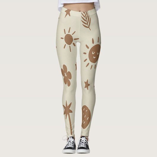 Beige en bruine boho leggings (Voorkant)
