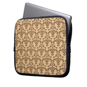 Beige en Bruine Damaskpatroon Laptop Sleeve