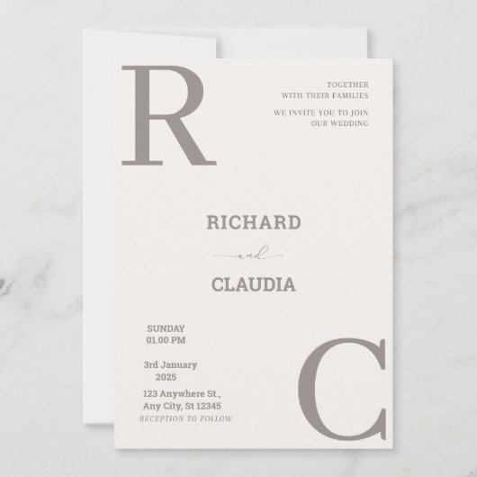 Beige en bruine eenvoudige minimalistische bruilof kaart (Voorkant)