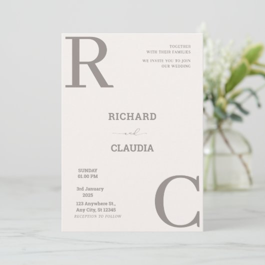 Beige en bruine eenvoudige minimalistische bruilof kaart (Staand voorkant)