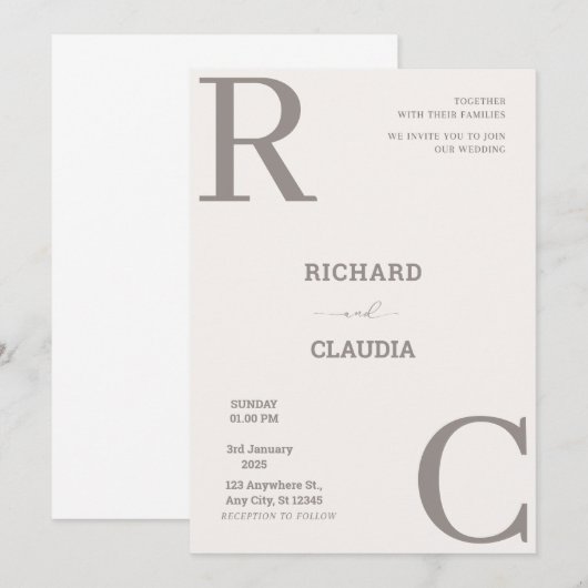 Beige en bruine eenvoudige minimalistische bruilof kaart (Voorkant / Achterkant)