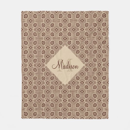 Beige en bruine geometrische vormen fleece deken (Voorkant)