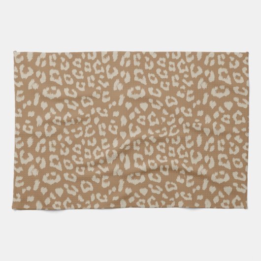 Beige en bruine luipaard print patroon theedoek (Horizontaal)