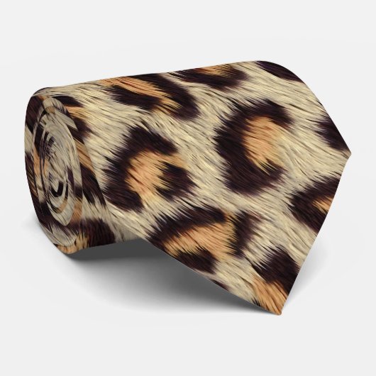 Beige en bruine luipvlekken patroon bont stropdas (Opgerold)