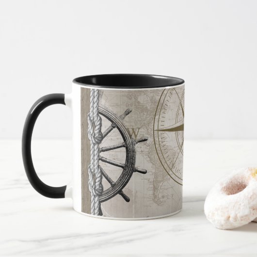beige en bruine maanbeeld mok (Met donut)