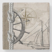 beige en bruine maanbeeld stenen onderzetter (Voorkant)