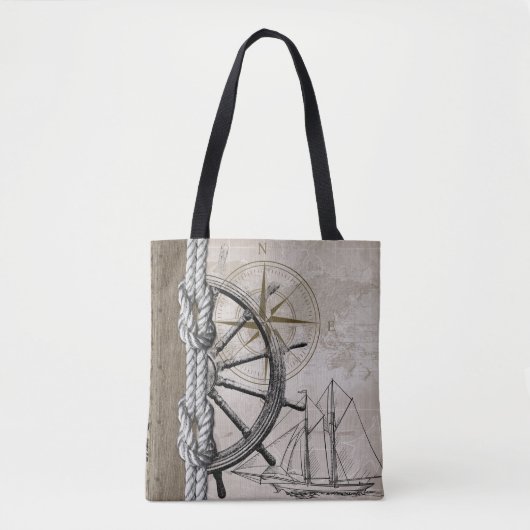  beige en bruine maanbeeld tote bag (Voorkant)