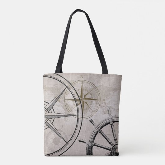  beige en bruine maanbeeld tote bag (Achterkant)