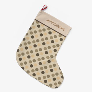 Beige en bruine polka stippen grote kerstsok