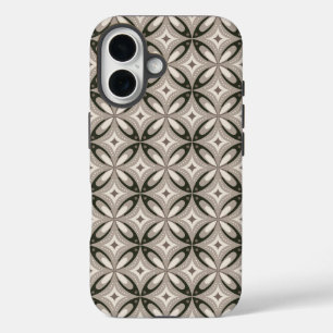 Beige en bruine retro cirkelvormen iPhone 16 hoesje
