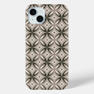 Beige en bruine retro cirkelvormen iPhone 15 mini hoesje