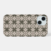 Beige en bruine retro cirkelvormen iPhone 15 case (Achterkant horizontaal)