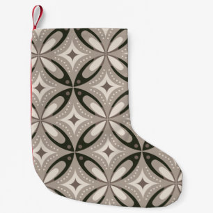 Beige en bruine retro cirkelvormen kleine kerstsok