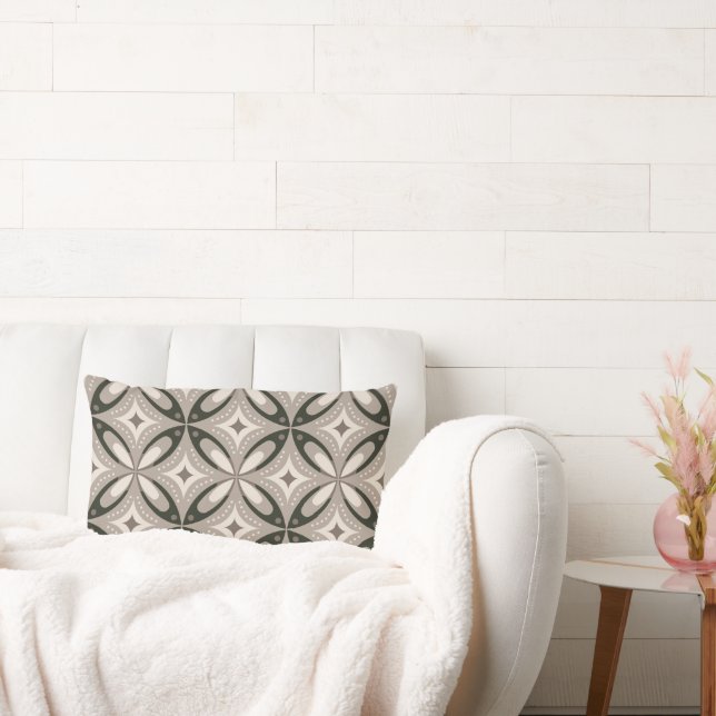 Beige en bruine retro cirkelvormen kussen (Bank)