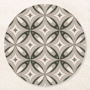 Beige en bruine retro cirkelvormen ronde kartonnen onderzetter