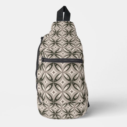 Beige en bruine retro cirkelvormen sling bag (Voorkant)