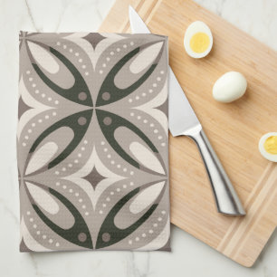 Beige en bruine retro cirkelvormen theedoek