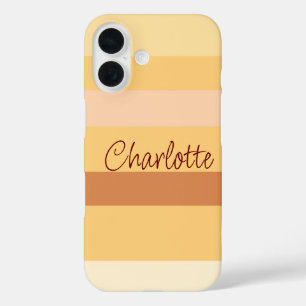 Beige en bruine strepen, gepersonaliseerde naam iPhone 16 hoesje