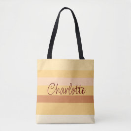 Beige en bruine strepen, gepersonaliseerde naam tote bag