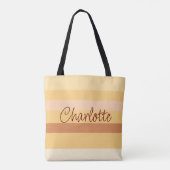 Beige en bruine strepen, gepersonaliseerde naam tote bag (Achterkant)