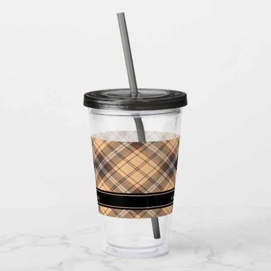 Beige en bruine Tartan Acryl Drinkbeker (Links)