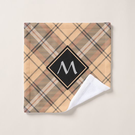 Beige en bruine Tartan Bad Handdoek (Wasdoekje)