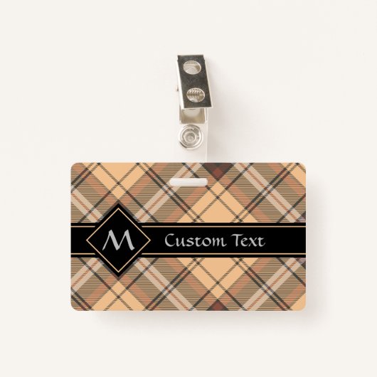 Beige en bruine Tartan Badge (Voorkant met clip)