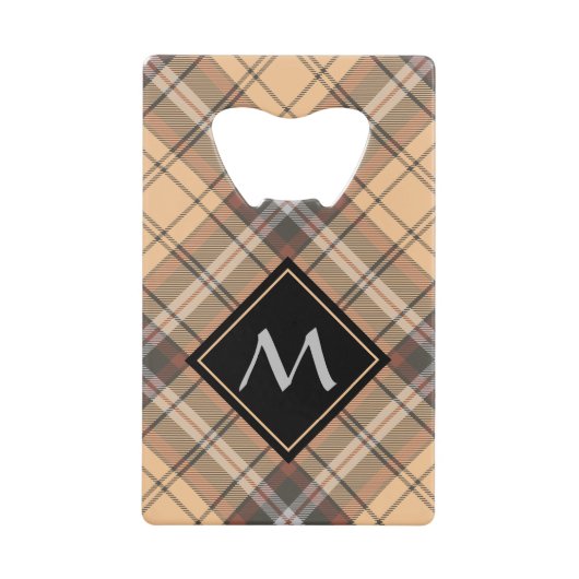 Beige en bruine Tartan Creditkaart Flessenopener (Voorkant)