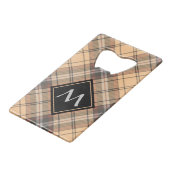 Beige en bruine Tartan Creditkaart Flessenopener (Voorkant Gekanteld)