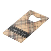 Beige en bruine Tartan Creditkaart Flessenopener (Achterkant Gekanteld)