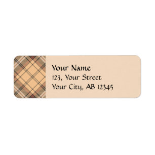 Beige en bruine Tartan Etiket