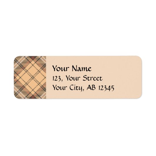 Beige en bruine Tartan Etiket (Voorkant)
