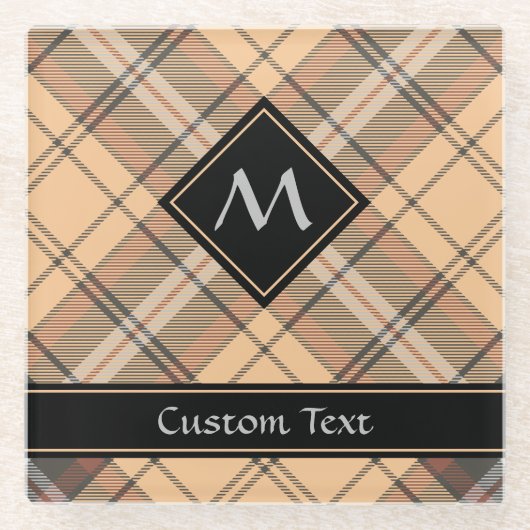 Beige en bruine Tartan Glazen Onderzetter (Voorkant)